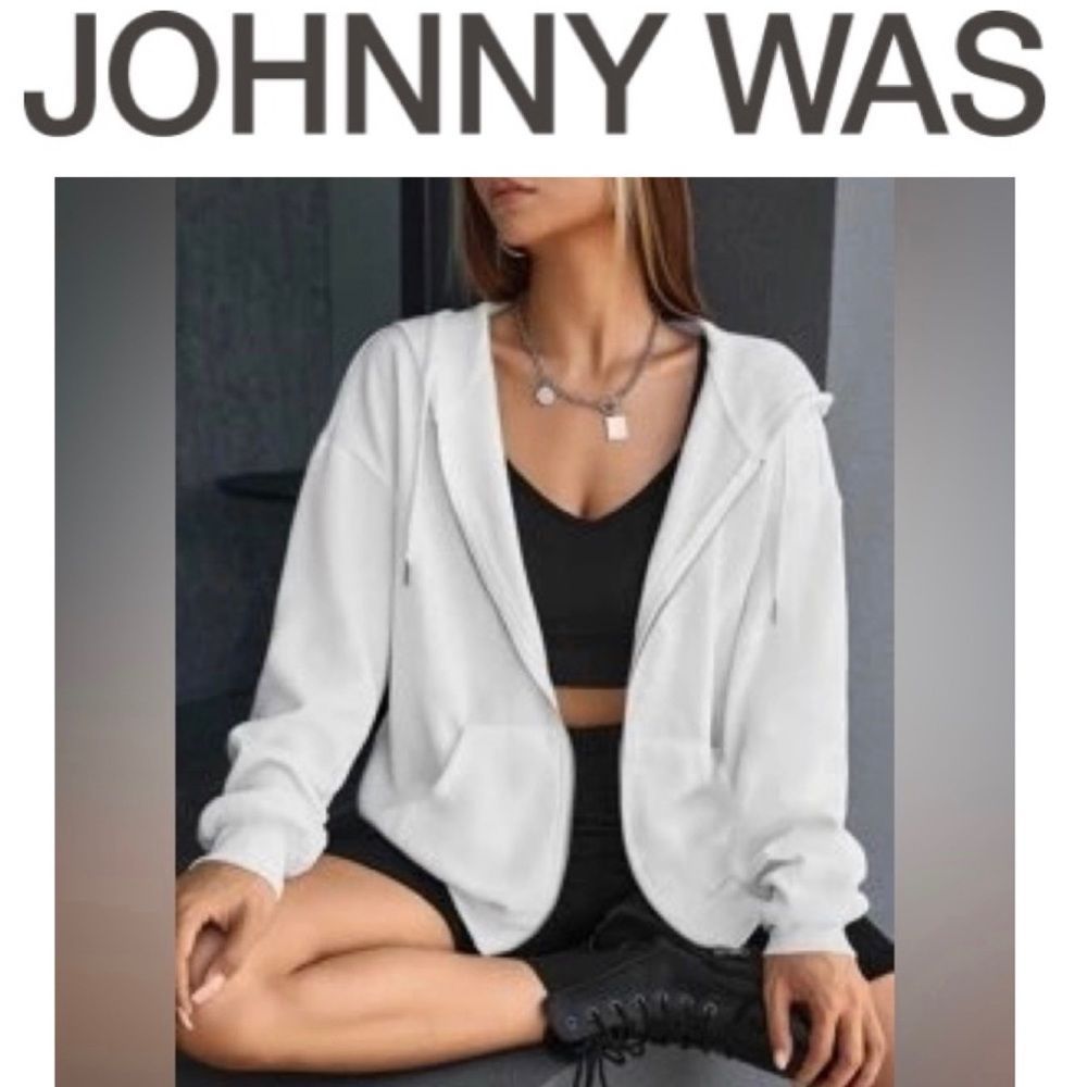 Johnny Was White Zip-Up Hoodie